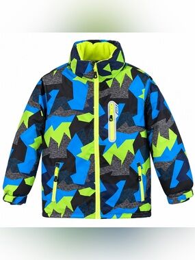 Kuluoxing Kids Neon Geometric Ski Snowboard Jacket Blue Green Size 10